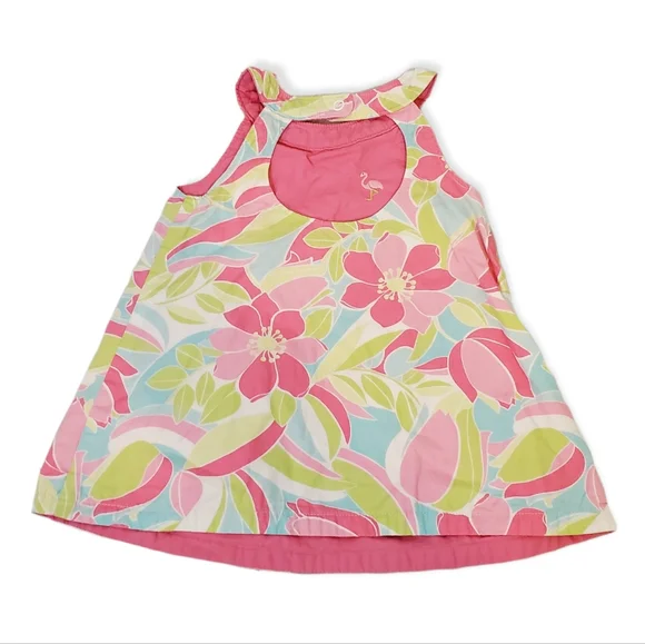 GYMBOREE | Baby's tropical floral and hot pink reversible dress. Size 6-12M. - Picture 2 of 7